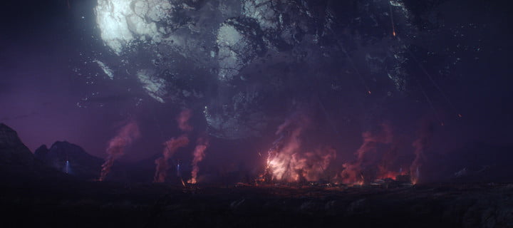 The planet Lamentis exploding in a scene from Marvel's Loki series.