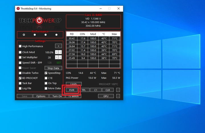 Throttlestop settings window.