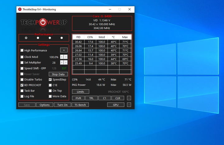 Throttlestop main window.