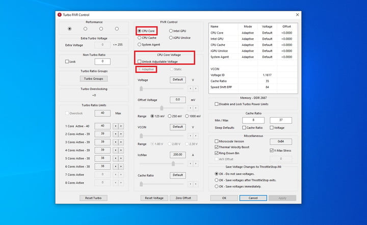 Throttlestop settings.