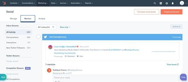 social media checklist: hubspot social media monitoring tool