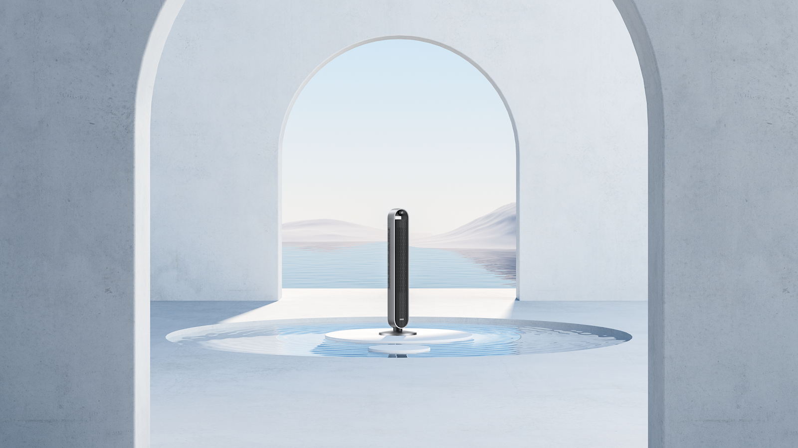 The Dreo Pilot Max smart fan in an empty room.