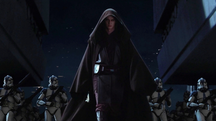 The newly-christened Darth Vader with clones laying siege to the Jedi Temple.