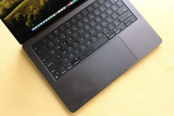 The MacBook Pro's keyboard and trackpad.