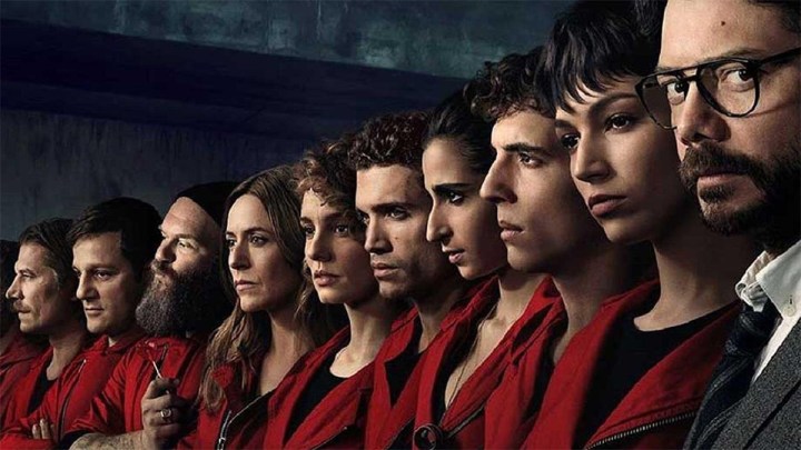 The cast of Money Heist in a line.